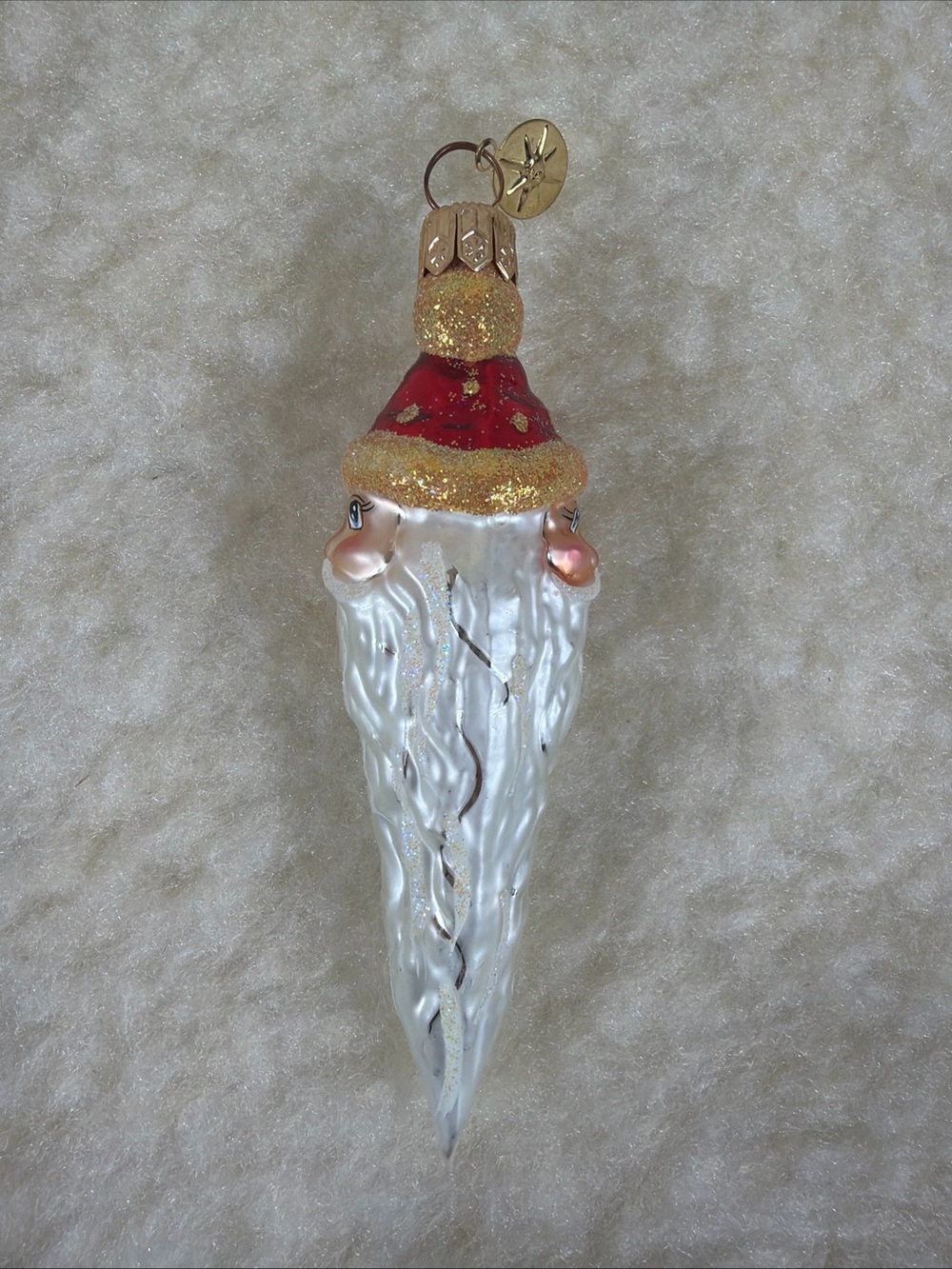 Vintage Christopher Radko Santa Two Sided Icicle Glass Ornament - Red and Gold